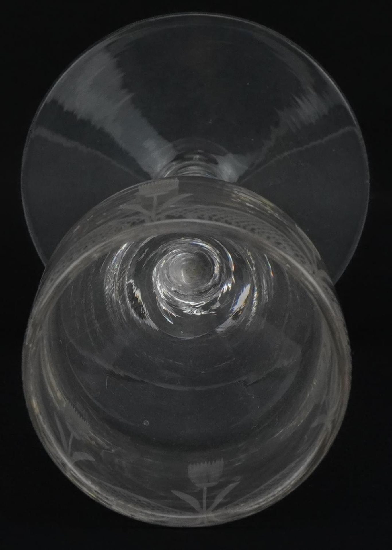 18th century wine glass with air twist stem and etched bowl, 15.5cm high : For further information - Image 3 of 4