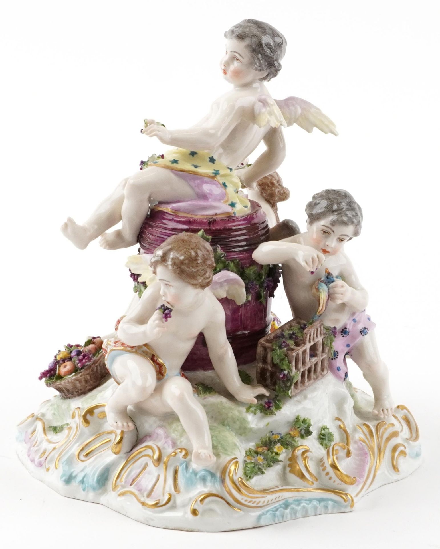 Manner of Meissen, 19th century porcelain 'Vintner' centrepiece modelled in the form of three - Image 2 of 12