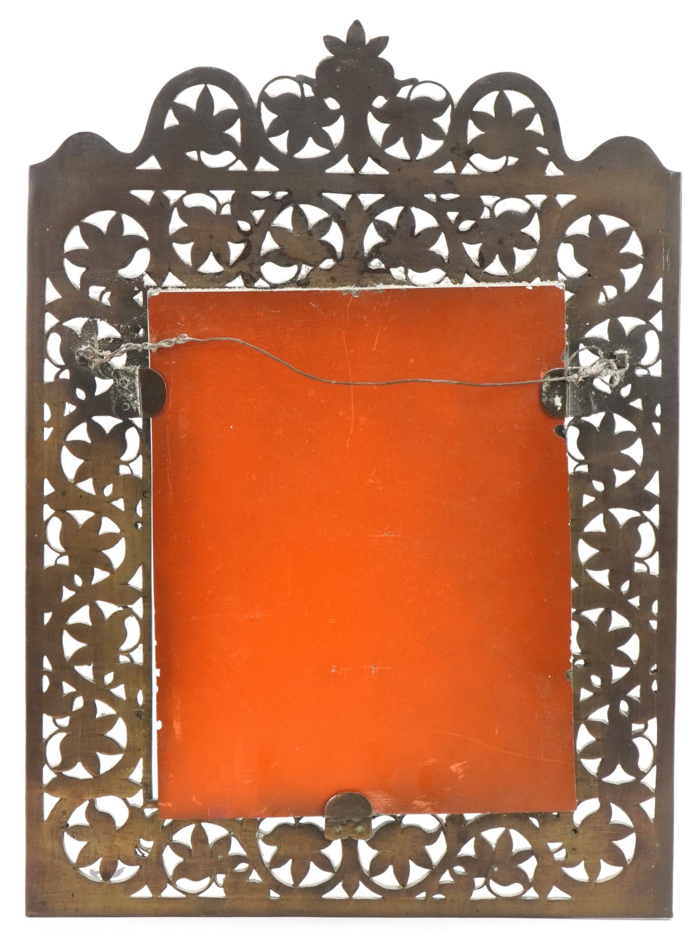 Middle Eastern brass matrix turquoise foliate wall mirror, 43.5cm x 31cm : For further information - Image 3 of 3