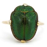 Egyptian revival unmarked gold scarab beetle ring, tests as 9ct gold, size R, 2.2g : For further