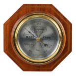 Hexagonal inlaid mahogany wall barometer by Taylor of England, 26cm in diameter : For further