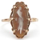 9ct gold cameo shell ring carved with a maiden, size M, 2.3g : For further information on this lot