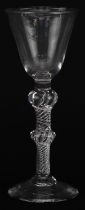 18th century double knop wine glass with air twist stem, 14.5cm high : For further information on