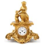 19th century French ormolu mantle clock surmounted with a mother and child striking on a bell with C