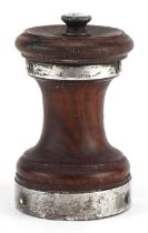 John Grinsell & Sons, Victorian silver mounted oak peppermill, Birmingham 1898, 8.5cm high, 127.5g :