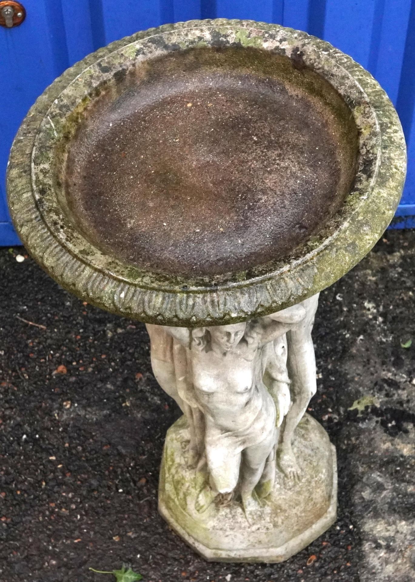 Garden stoneware Three Graces design birdbath, 74cm high : For further information on this lot - Image 2 of 3