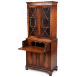 Georgian style mahogany secretaire bookcase with astral glazed doors above a fall enclosing