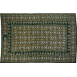 Large Indian green ground textile finely embroidered with flowers, 245cm x 137cm : For further