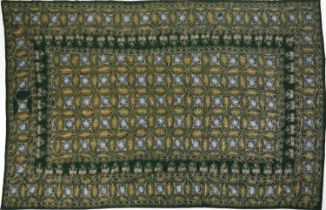 Large Indian green ground textile finely embroidered with flowers, 245cm x 137cm : For further