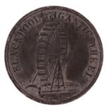 White metal medallion commemorating Blackpool's Gigantic Wheel erected within six months, opened