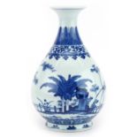 Chinese blue and white porcelain vase hand painted with a continuous landscape, six figure character