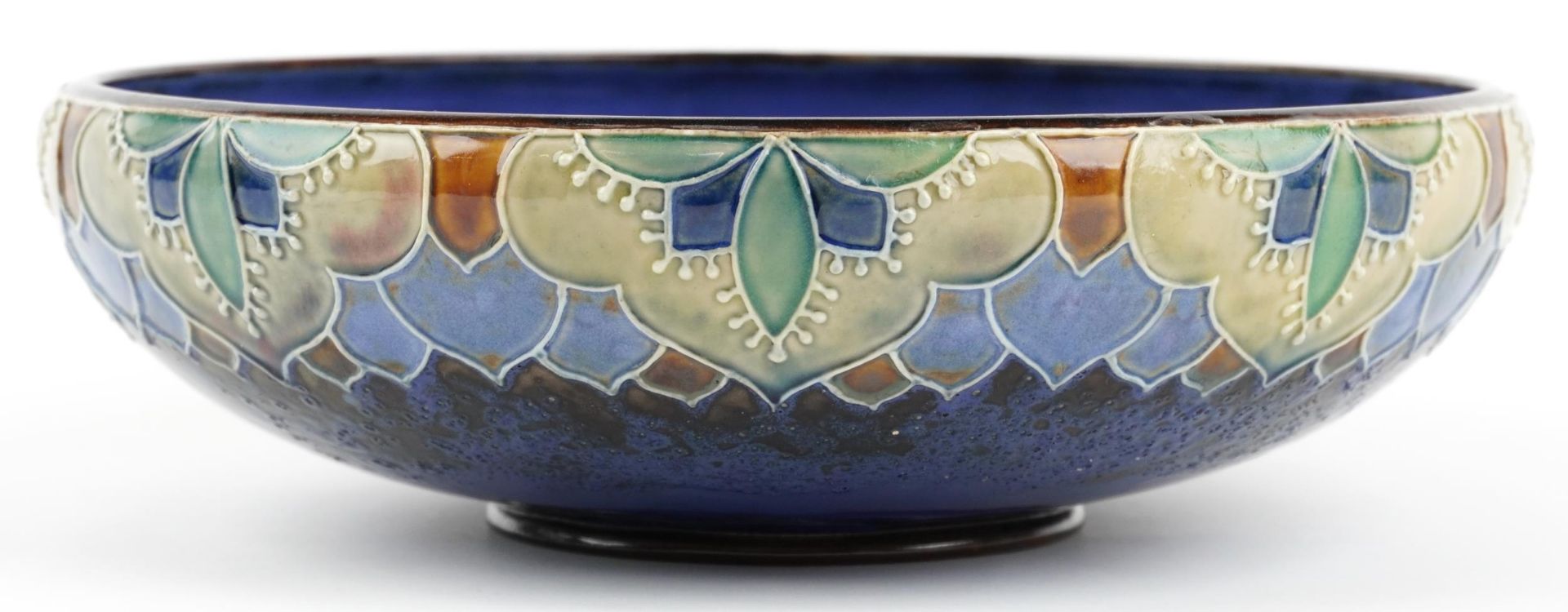 Royal Doulton, Art Nouveau stoneware bowl decorated in low relief with stylised flowers, impressed - Image 2 of 5