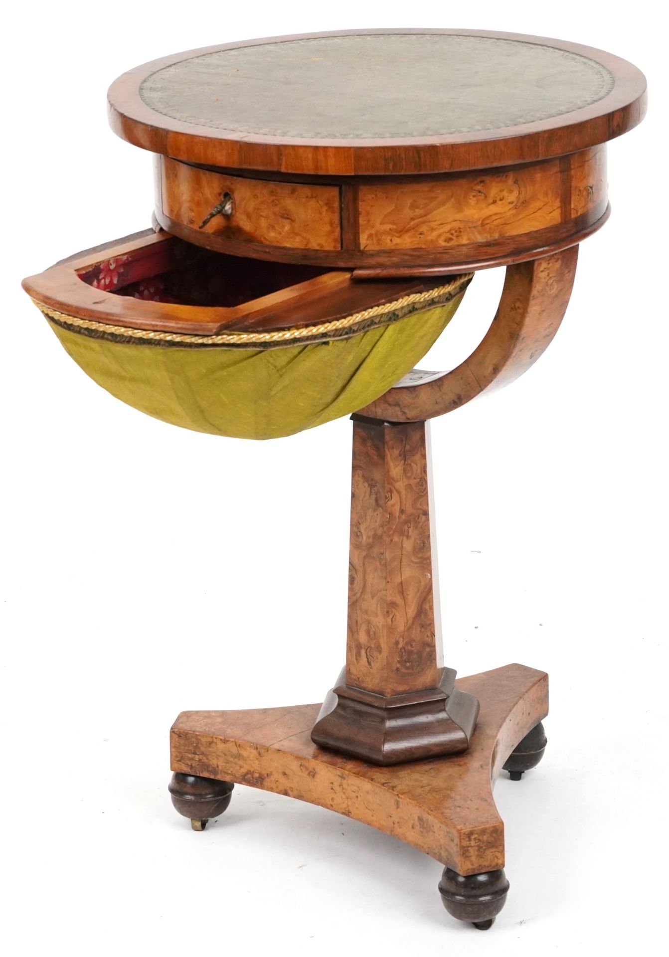 19th century continental figured walnut and rosewood sewing table with circular top, frieze - Image 2 of 5