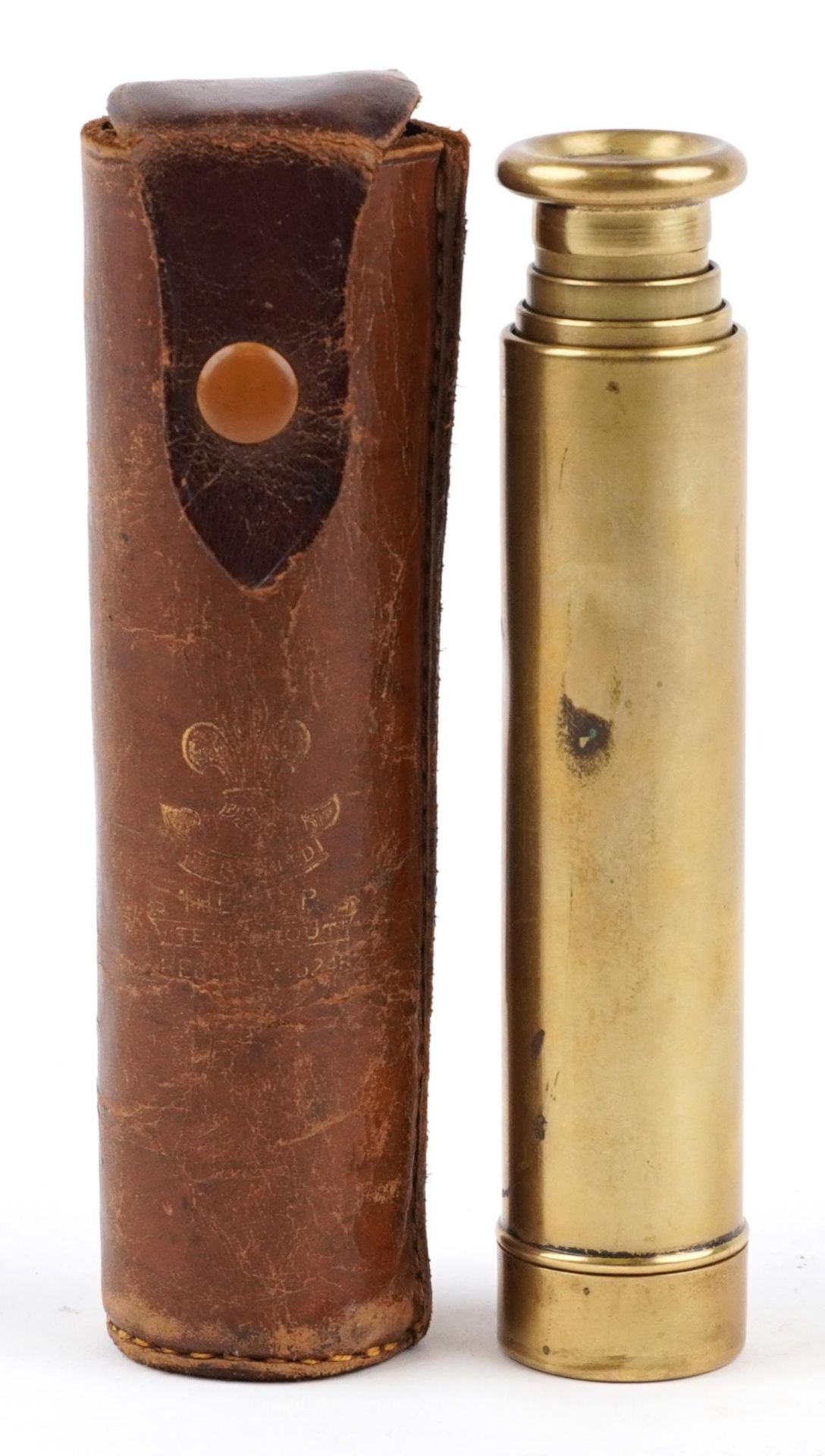Military interest three draw brass telescope with leather case : For further information on this lot - Bild 4 aus 4