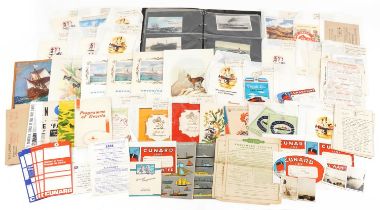 Large collection of shipping interest ephemeral including White Star Line menus, Cunard Line labels,