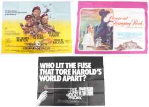 Three vintage UK quad film posters comprising Wild Geese printed by W E Berry, Picnic at Hanging