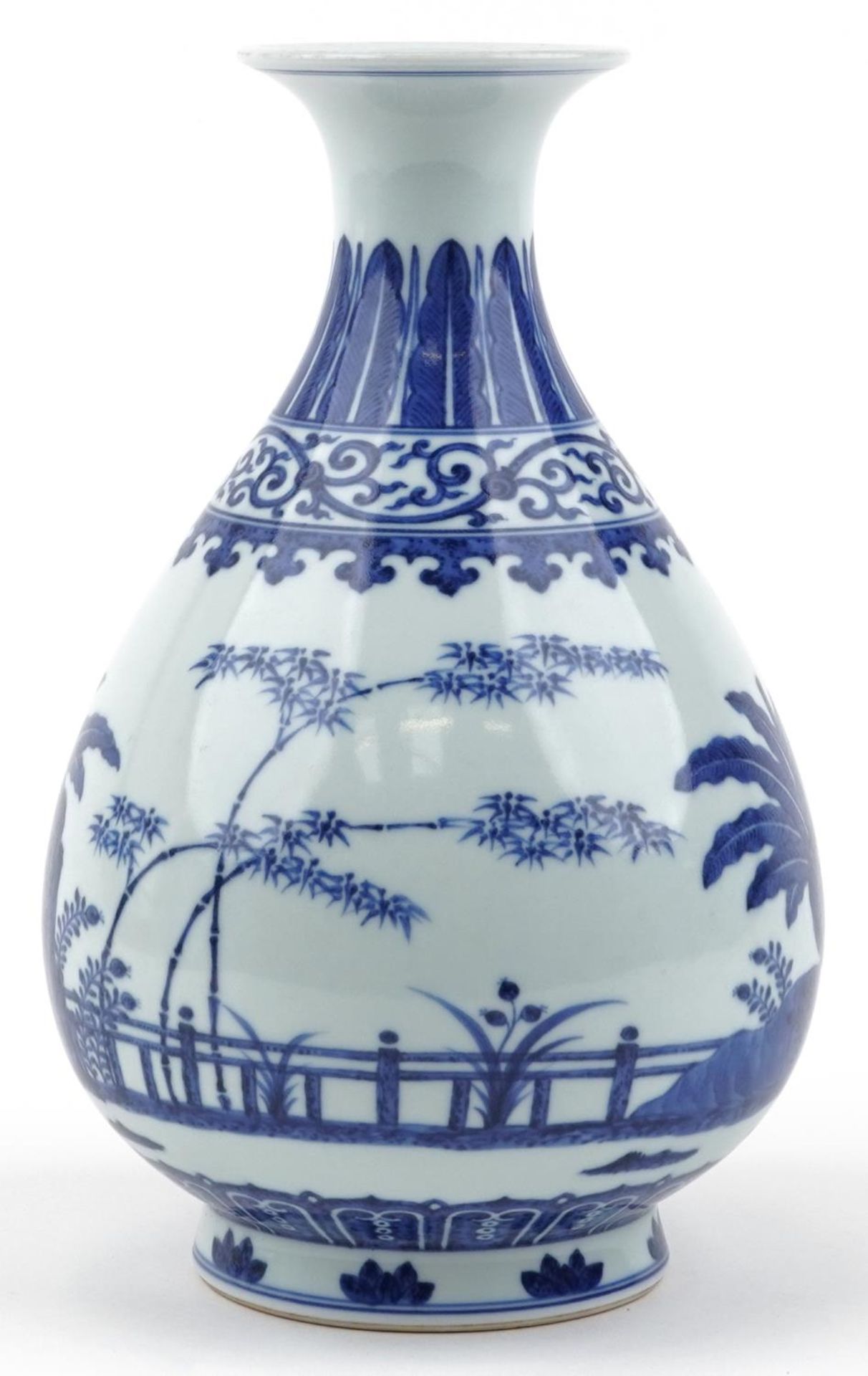 Chinese blue and white porcelain vase hand painted with a palace setting, six figure character marks - Image 2 of 6