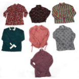 Seven vintage Jaeger assorted women's floral blouses and a striped blouse, sizes 12-14 : For further