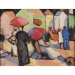 After John Duncan Fergusson - Beach scene, Scottish Colourist school oil, framed, 46cm x 35.5cm