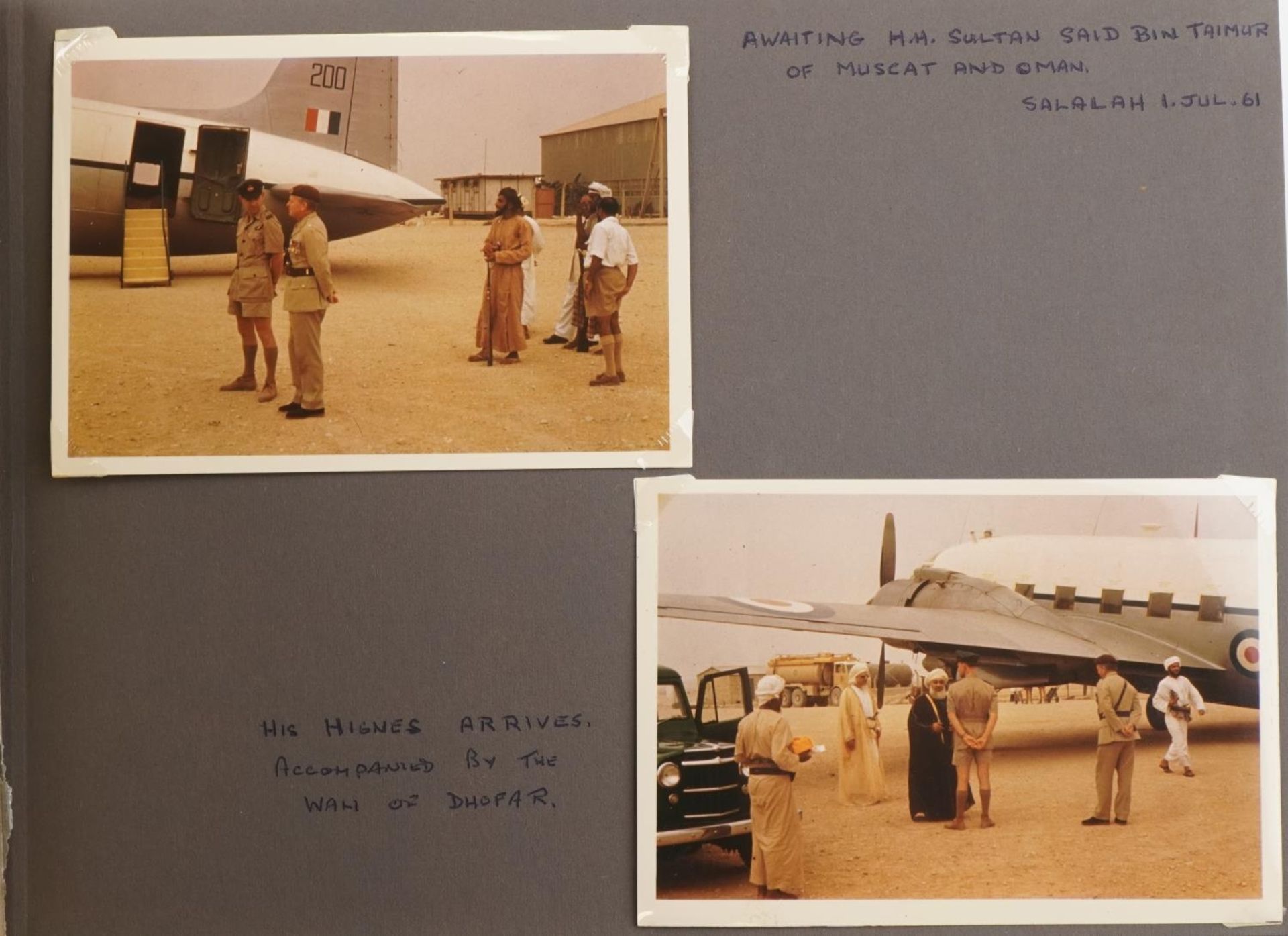 Military interest photographs arranged in an album relating to Royal Air Force Salalah, Dhofar,