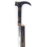 Chinese ebonised walking swordstick carved with a dragon chasing the flaming pearl, 96cm in length :