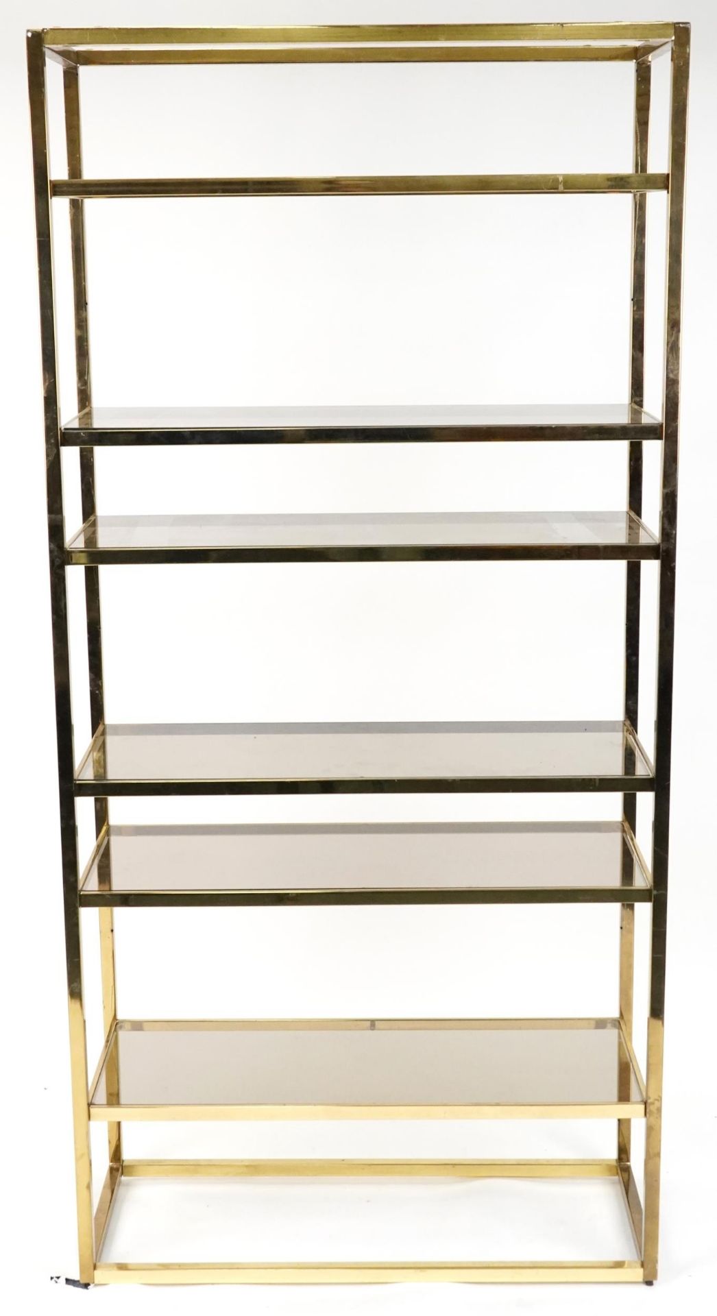 1970s Italian glass display stand with six smoked glass shelves, 201cm H x 96.5cm W x 40cm D : For - Image 2 of 3