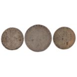 Three George III silver 1787 coins comprising shilling and two sixpences : For further information