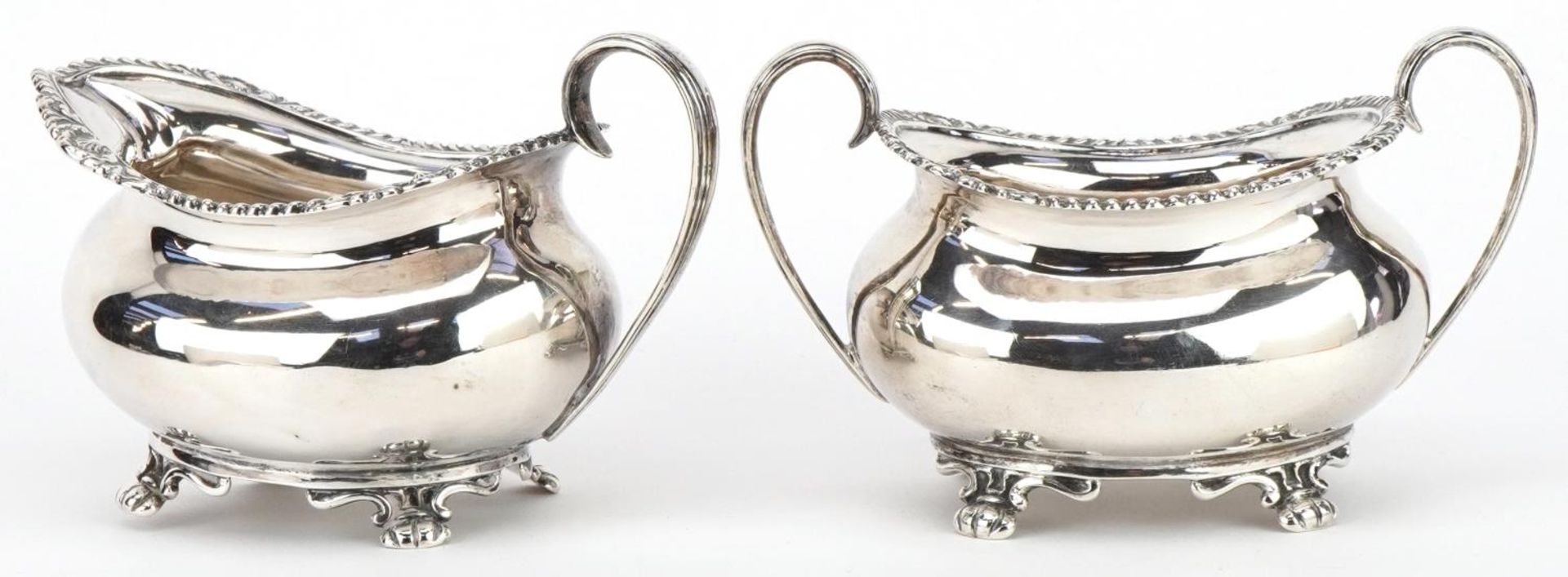 Atkin Brothers, Edwardian silver cream jug and matching sugar bowl with twin handles, the largest - Image 3 of 5