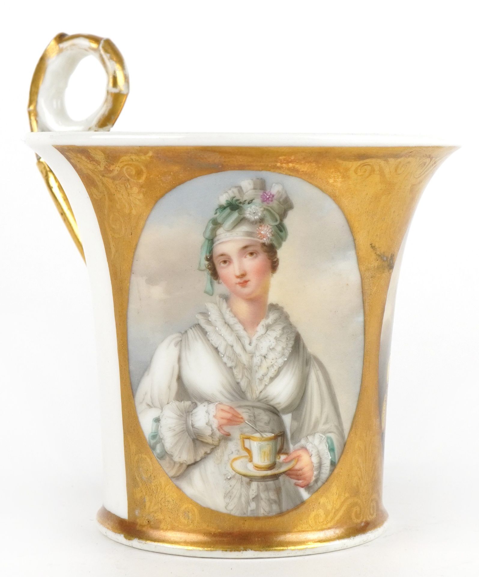 Early 19th century European porcelain cup hand painted with oval portraits of young Queen Victoria - Image 2 of 5