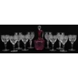 Cut glassware including set of six good quality wine glasses etched with flowers and a cranberry