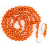 Turkish butterscotch amber coloured tesbih prayer bead necklace, 162cm in length : For further