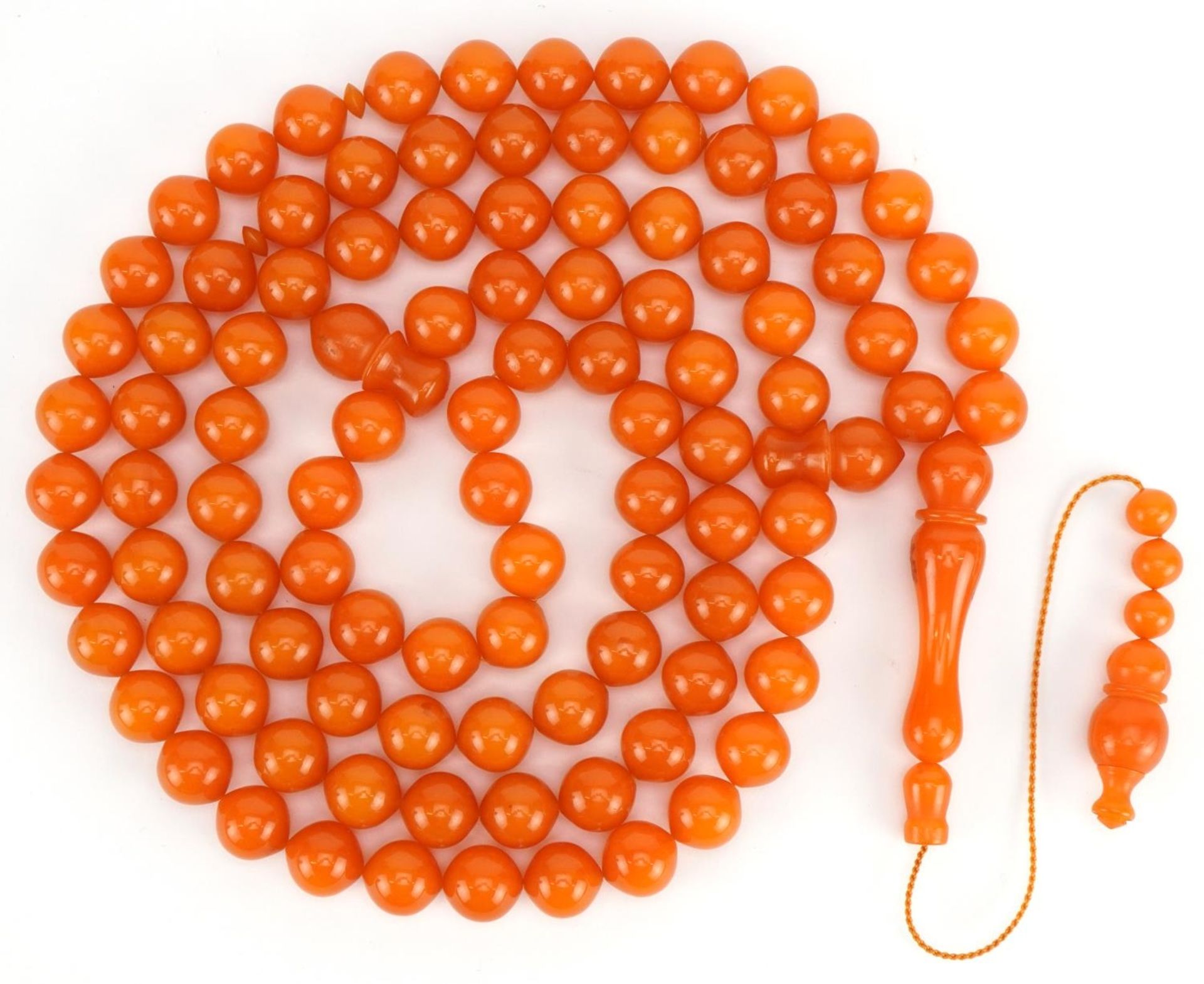 Turkish butterscotch amber coloured tesbih prayer bead necklace, 162cm in length : For further