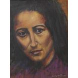 Dorothy Thomson 1963 - top half portrait of a female, oil on board, 60cm x 45cm excluding the