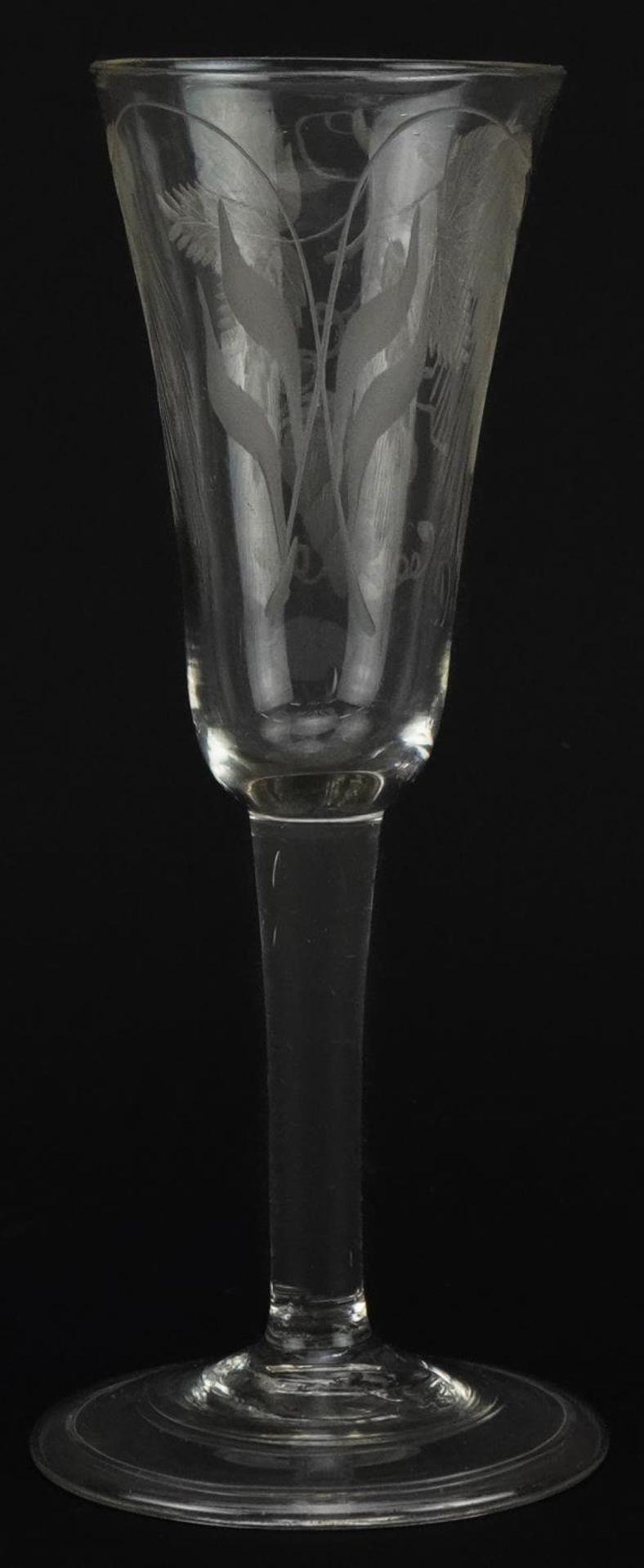 18th century wine glass on folded foot with tapering bowl engraved with strawberry and wheat, 19cm - Bild 2 aus 4