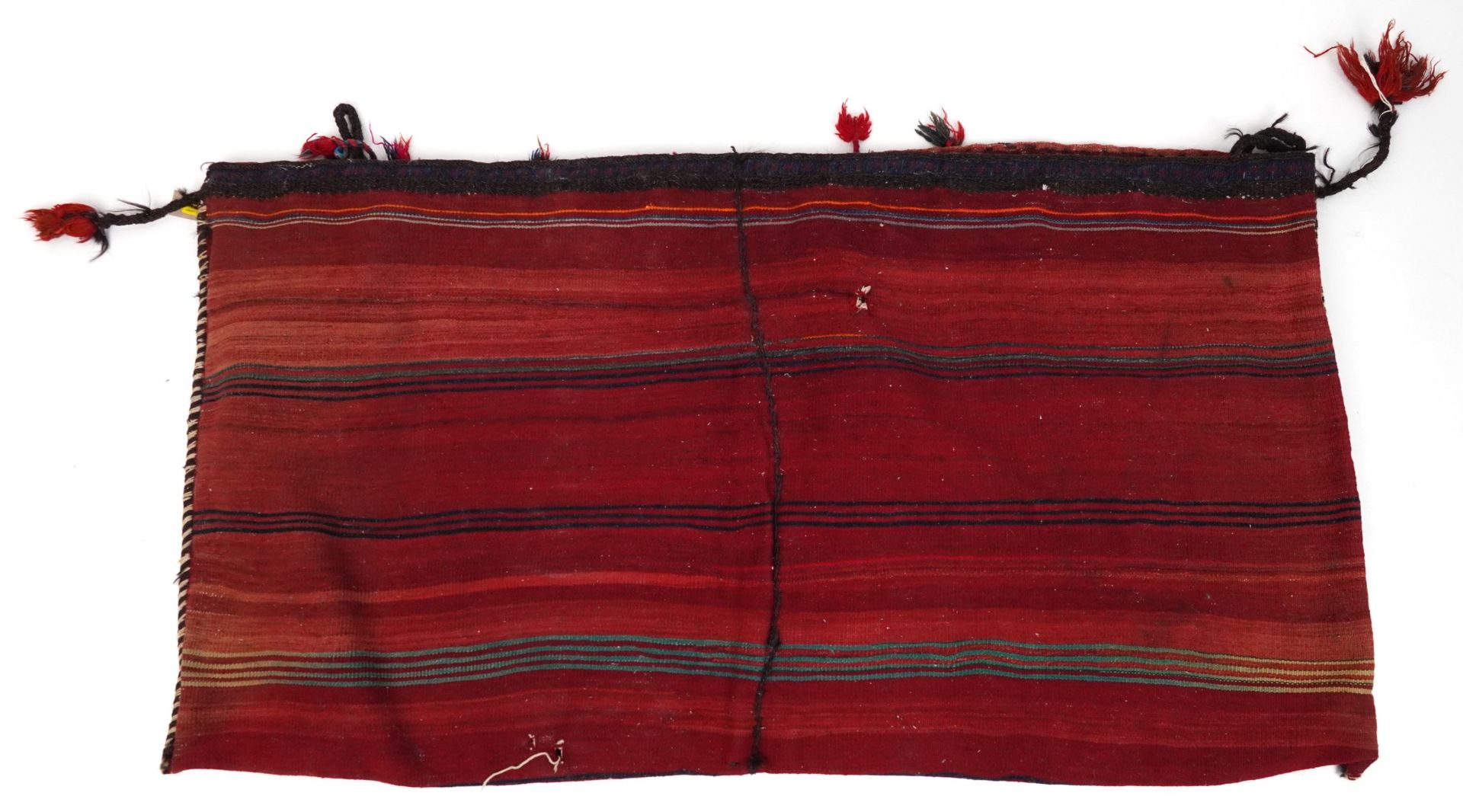 Rectangular Afghan red ground saddle bag having an allover repeat design, 150cm x 80cm : For further - Image 7 of 7