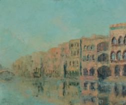 A H Devine 1969 - Venetian canal scene, 20th century Impressionist oil on canvas, inscribed verso,