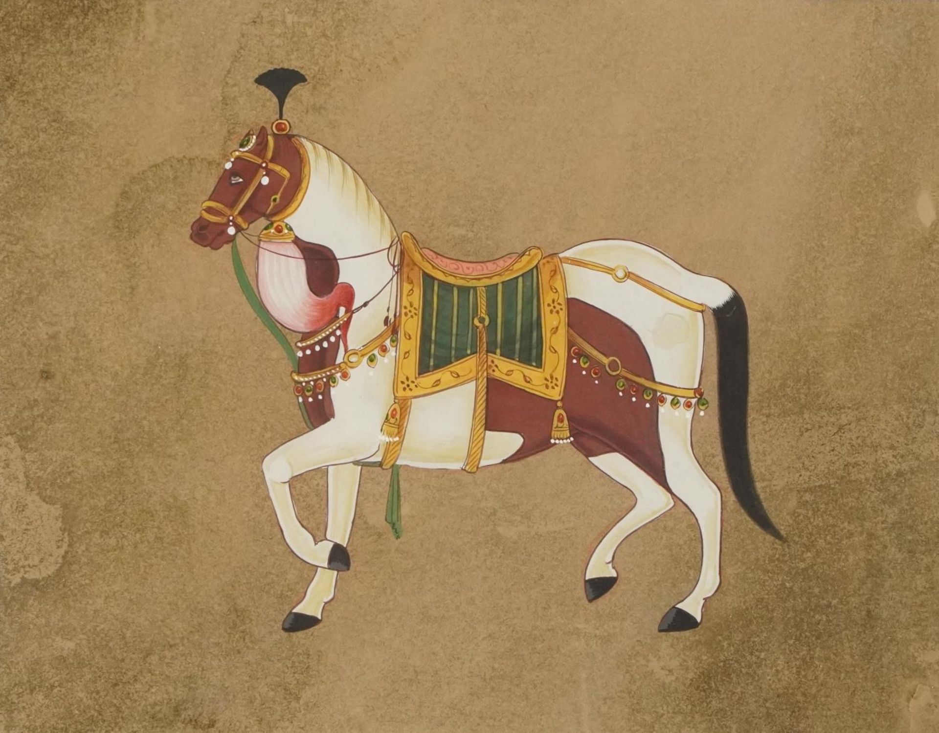Mughal horses, set of four Indian watercolour and gouaches, indistinct embossed watermarks, each - Bild 2 aus 13