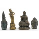 Tibetan and Indian bronzes including figure of seated Buddha, the largest 12cm high : For further