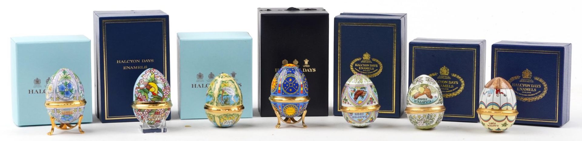 Seven Halcyon Days enamel Easter egg trinket boxes including 2016 Annual Easter Egg Inspired by