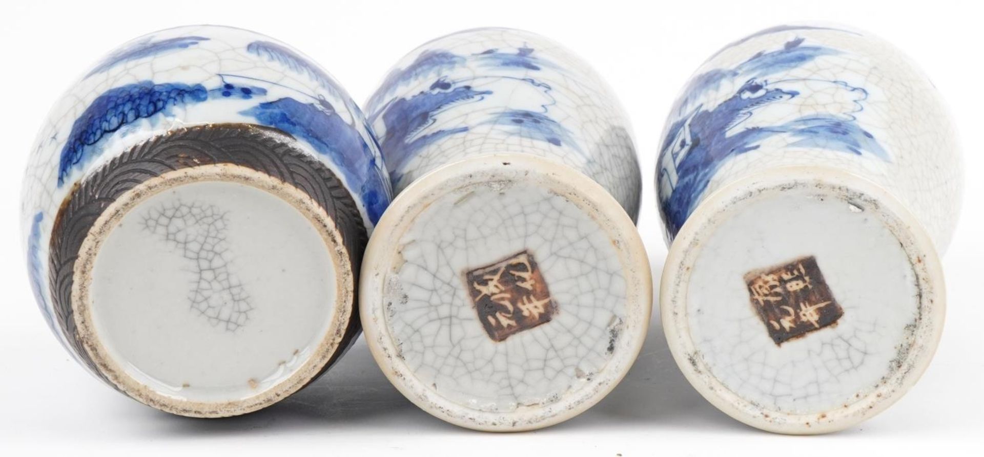 Chinese blue and white crackle glaze porcelain including a pair of lidded baluster vases hand - Image 6 of 7