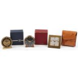 Three vintage Sima travel alarm clocks, two boxed, one with case, the largest 7.5cm high : For