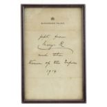 Royal interest ink written letter from Queen Mary of Teck on Buckingham Palace headed paper