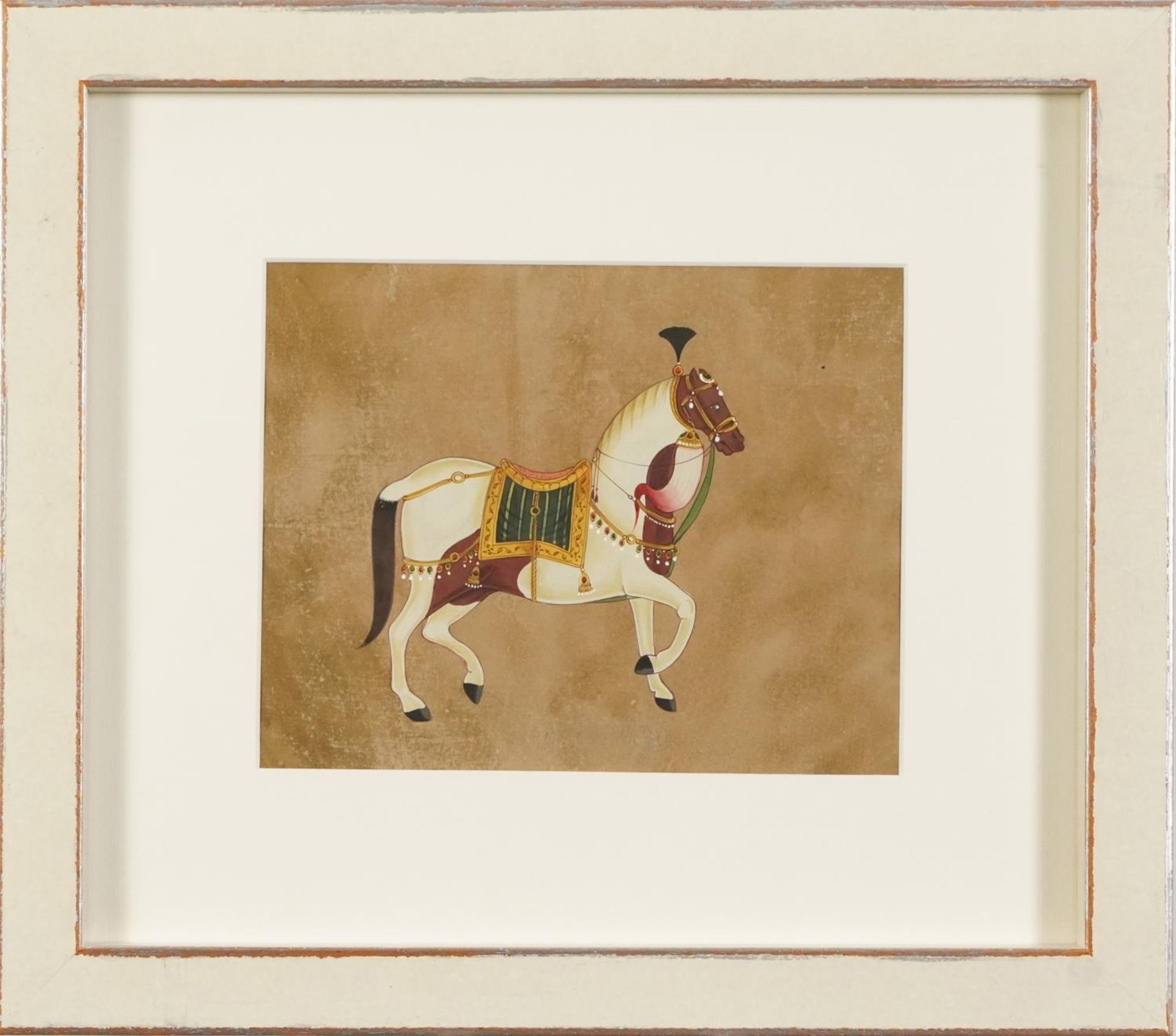 Mughal horses, set of four Indian watercolour and gouaches, indistinct embossed watermarks, each - Bild 6 aus 13