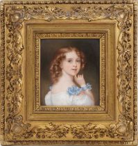 Good 19th century French rectangular porcelain plaque finely hand painted with a top half portrait