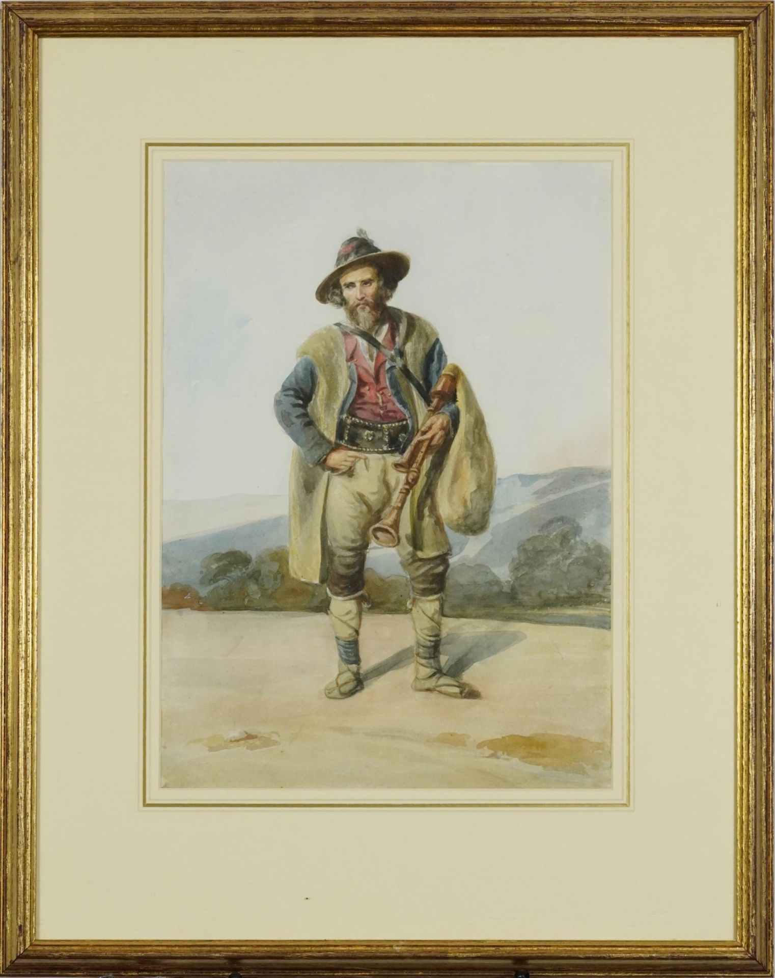 Attributed to Susan Vincent - Portrait of a man in an alpine landscape, Abbott & Holder label verso, - Image 2 of 3