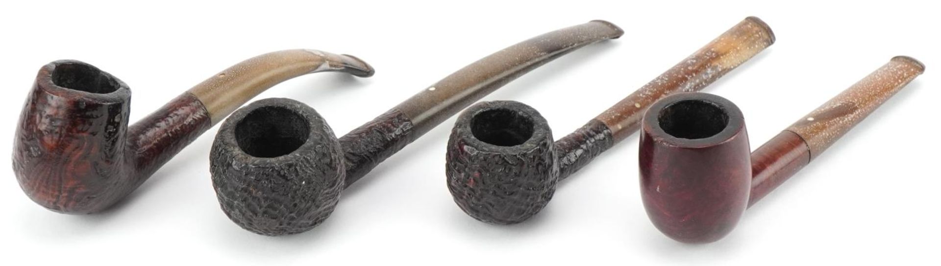 Four Dunhill briar tobacco smoking pipes arranged in a gate design pipe rack including Shell - Image 2 of 5