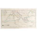 General Chart of The Mediterranean Sea, Mid 19th century canvas backed folding map published by