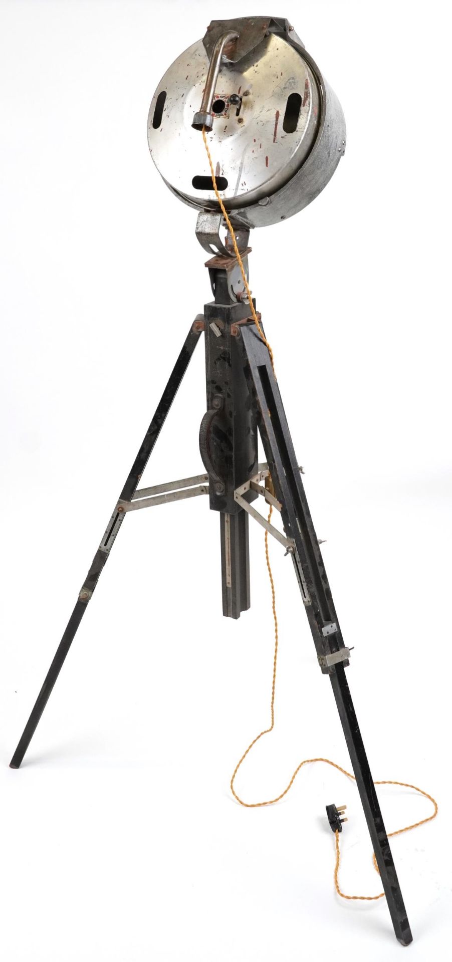 Vintage Floor standing industrial Bullfinch spotlight on tripod stand, 126cm high not extended : For - Image 2 of 3