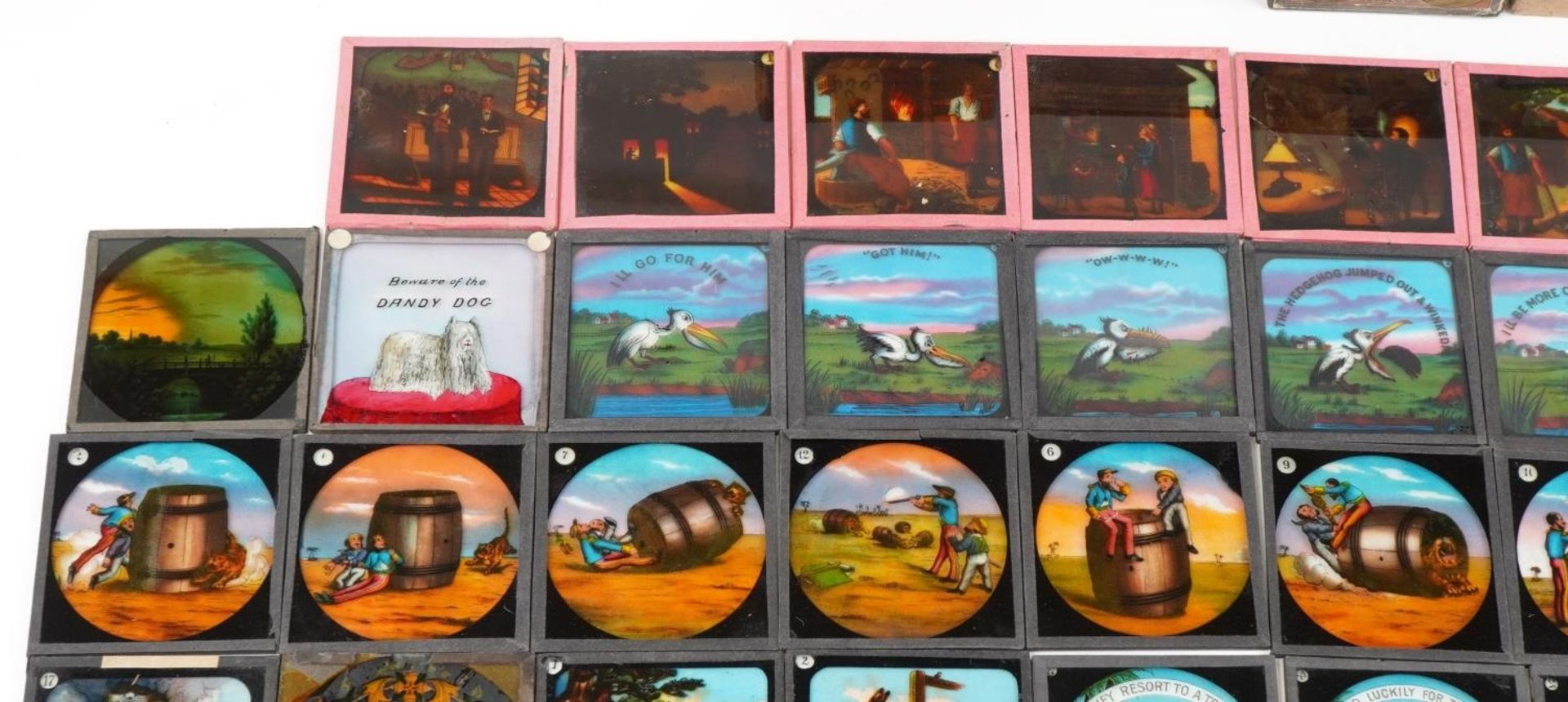 Collection of Victorian magic lantern glass slides and a lens, the slides including Cadburys and - Bild 3 aus 6