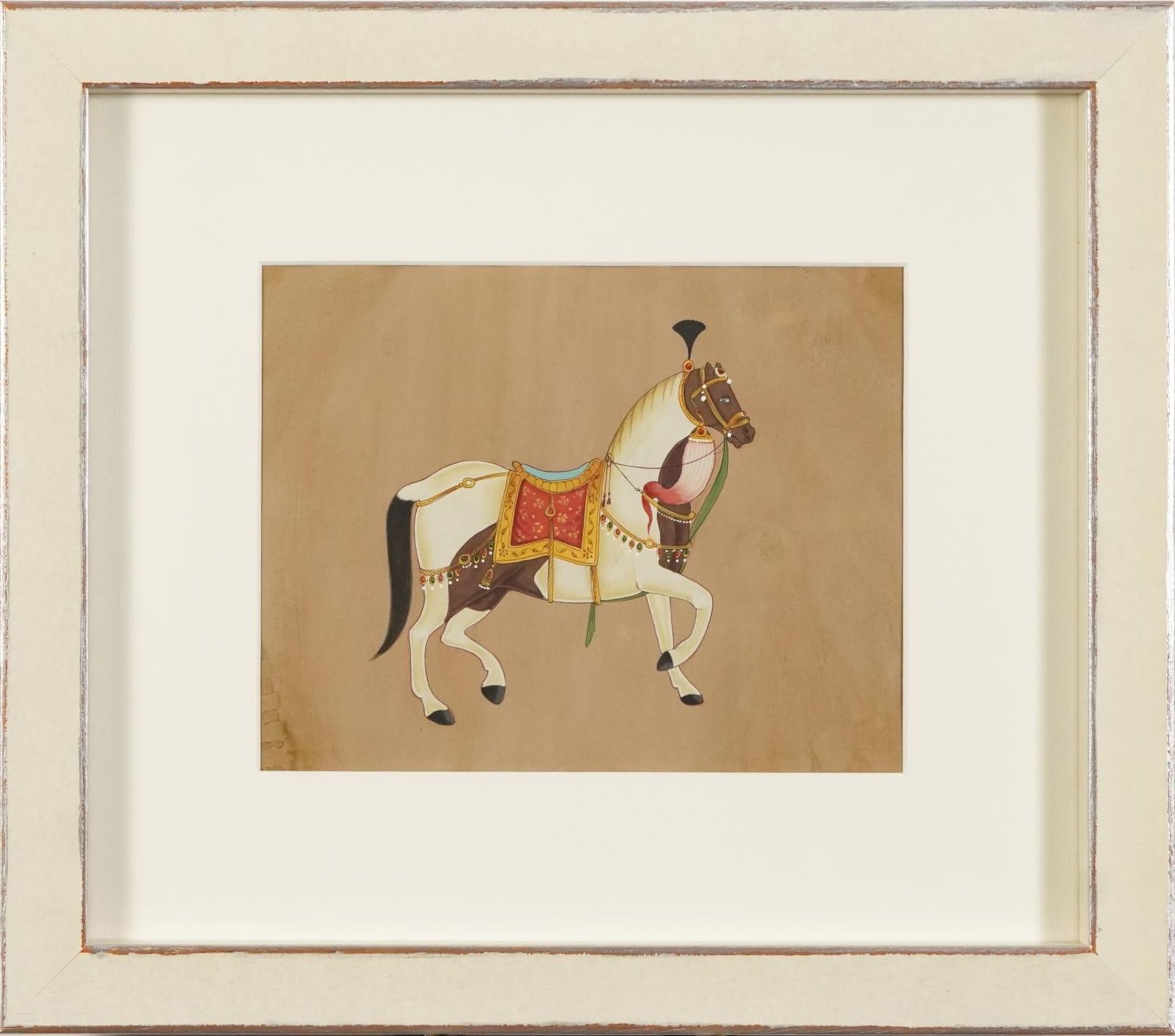 Mughal horses, set of four Indian watercolour and gouaches, indistinct embossed watermarks, each - Bild 9 aus 13